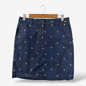 L.L. Bean Navy Blue Pencil Skirt Size 10 Anchor Nautical Sailor Print Preppy